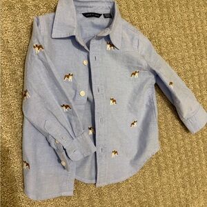 Janie and Jack Blue Kids Shirt with Dog Embroidery 12-18 Mo